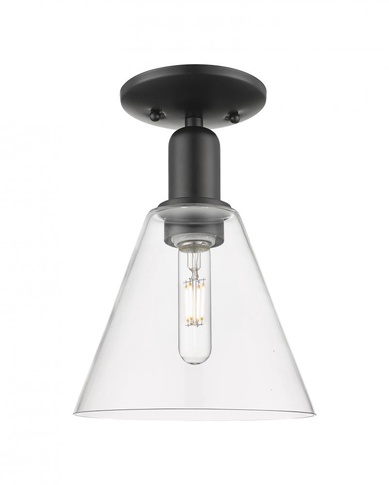 Berkshire Glass - 1 Light - 8 inch - Matte Black - Semi-Flush Mount