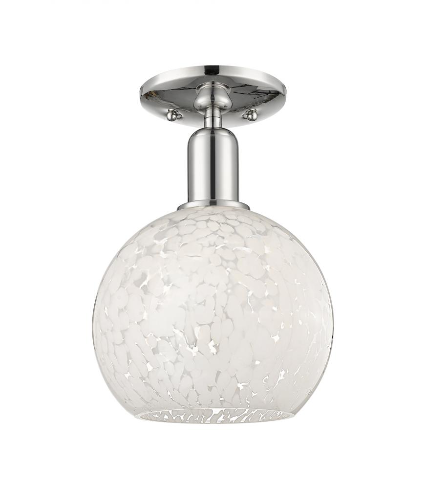 White Mouchette - 1 Light - 8 inch - Polished Nickel - Semi-Flush Mount