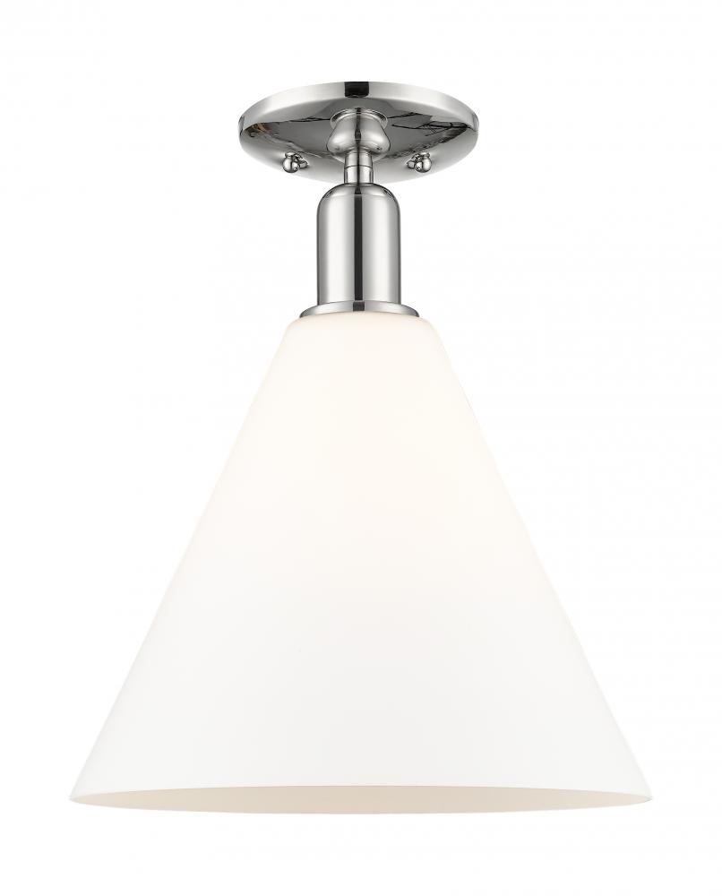 Berkshire Glass - 1 Light - 12 inch - Polished Nickel - Semi-Flush Mount