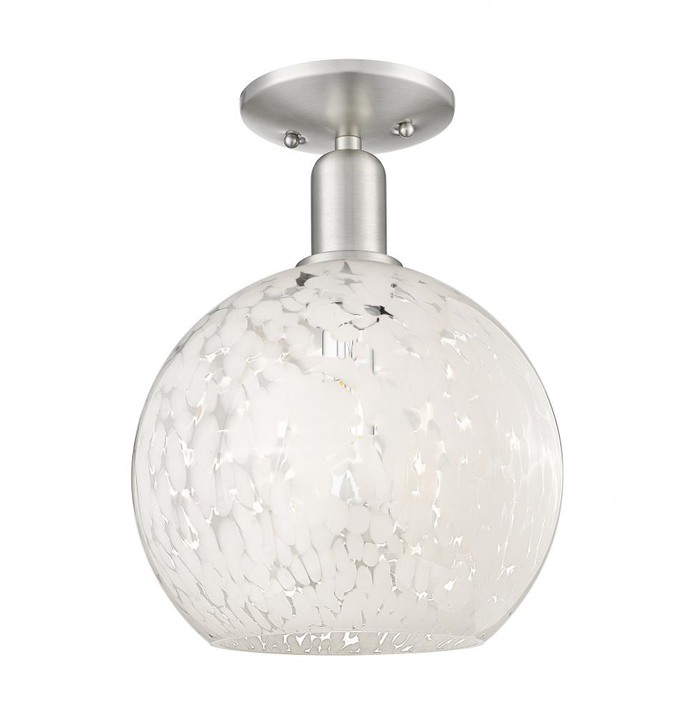 White Mouchette - 1 Light - 10 inch - Brushed Satin Nickel - Semi-Flush Mount