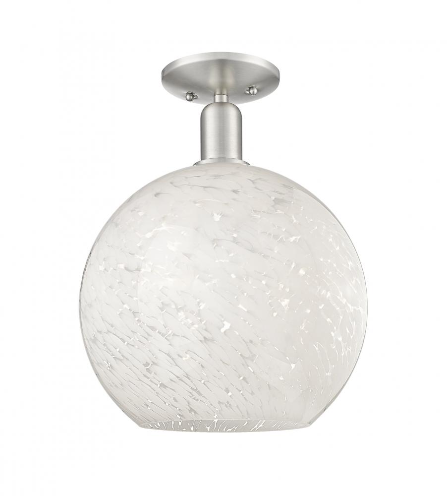 White Mouchette - 1 Light - 12 inch - Brushed Satin Nickel - Semi-Flush Mount