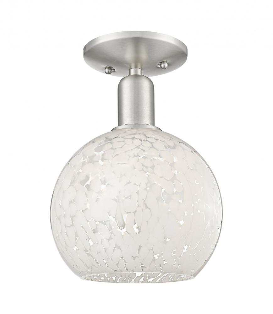 White Mouchette - 1 Light - 8 inch - Brushed Satin Nickel - Semi-Flush Mount