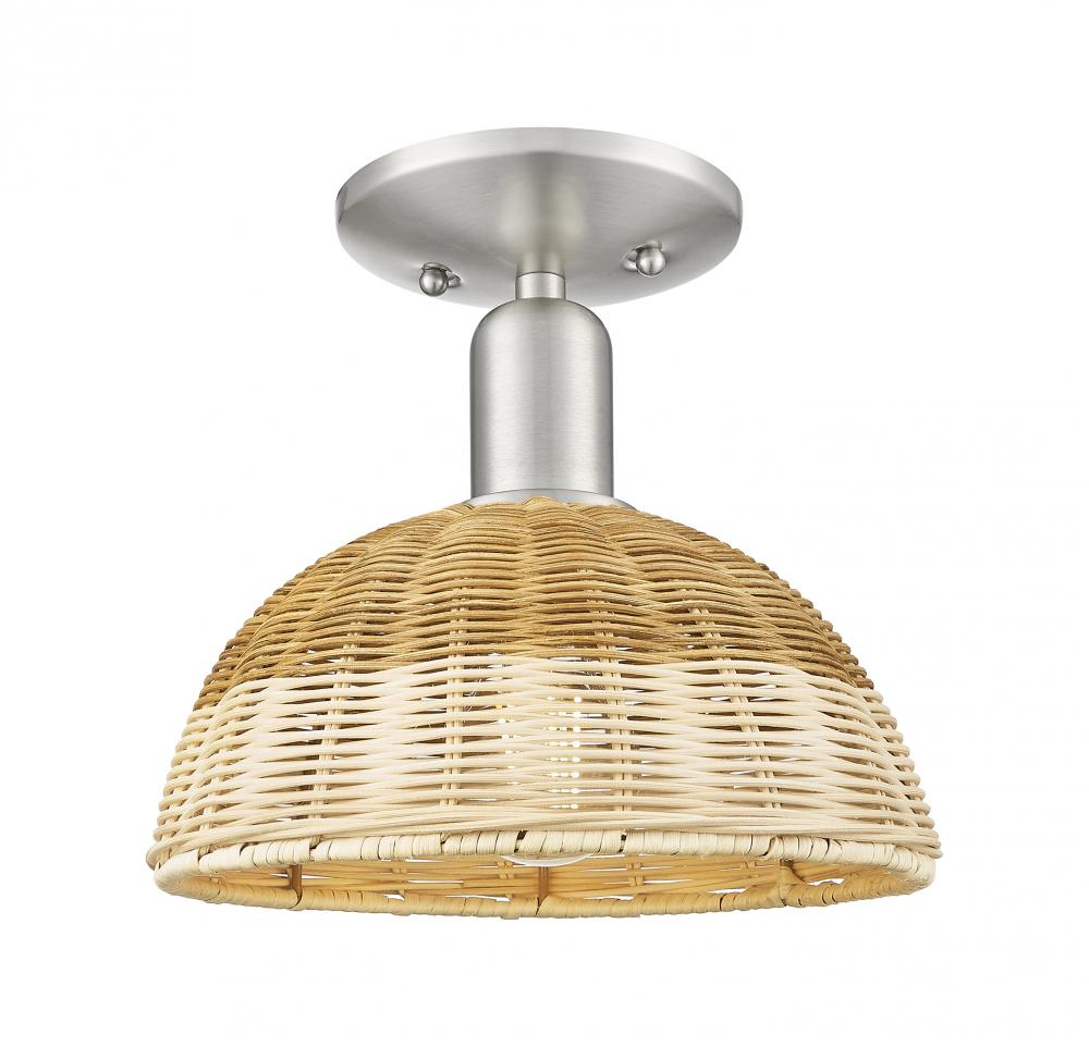 Natural Ballston Dome - 1 Light - 6 inch - Brushed Satin Nickel - Semi-Flush Mount