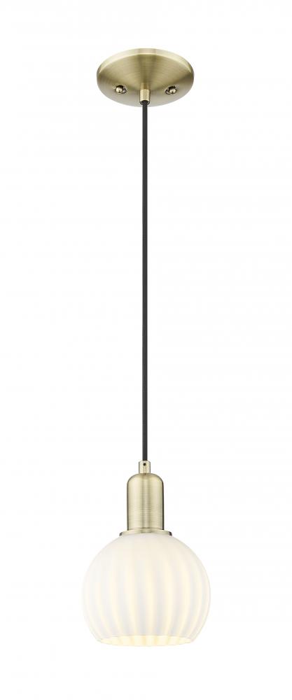 White Venetian - 1 Light - 6 inch - Antique Brass - Cord hung - Mini Pendant