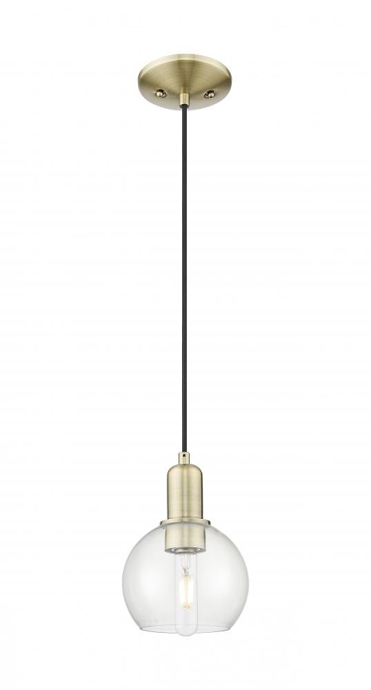Athens - 1 Light - 6 inch - Antique Brass - Cord hung - Mini Pendant