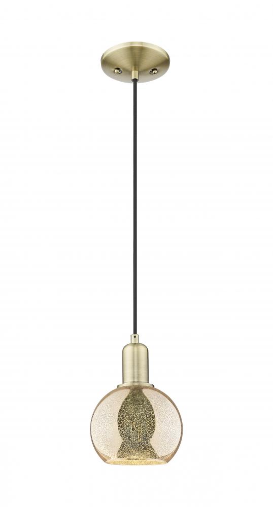 Athens - 1 Light - 6 inch - Antique Brass - Cord hung - Mini Pendant