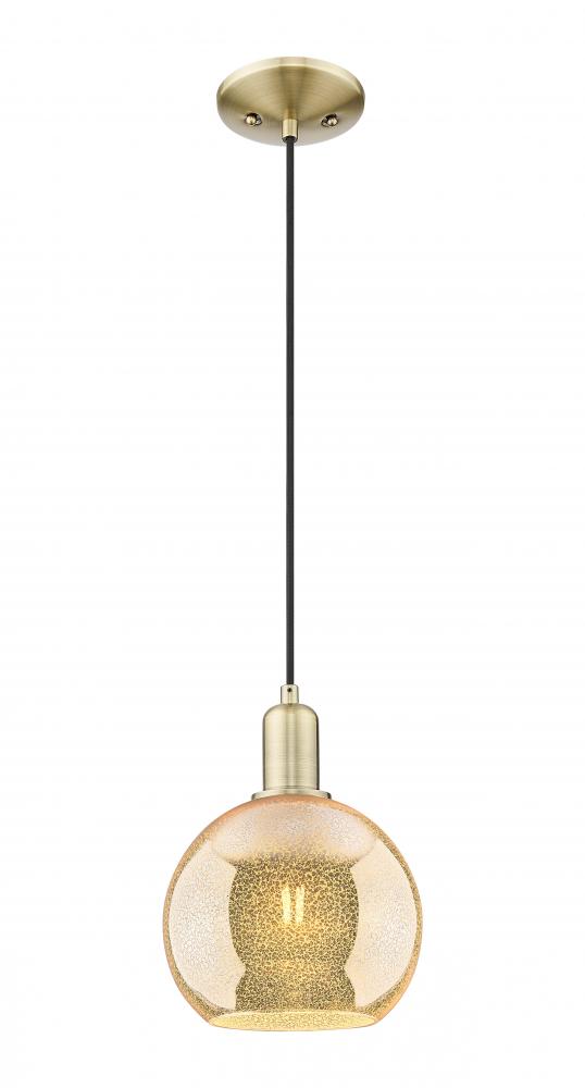 Athens - 1 Light - 8 inch - Antique Brass - Cord hung - Mini Pendant