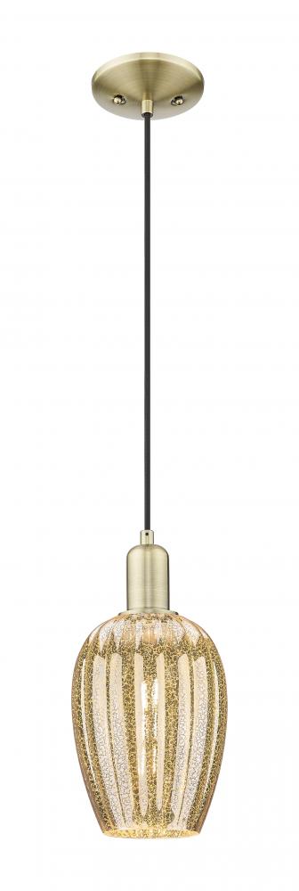 Preston Flute - 1 Light - 6 inch - Antique Brass - Cord hung - Mini Pendant