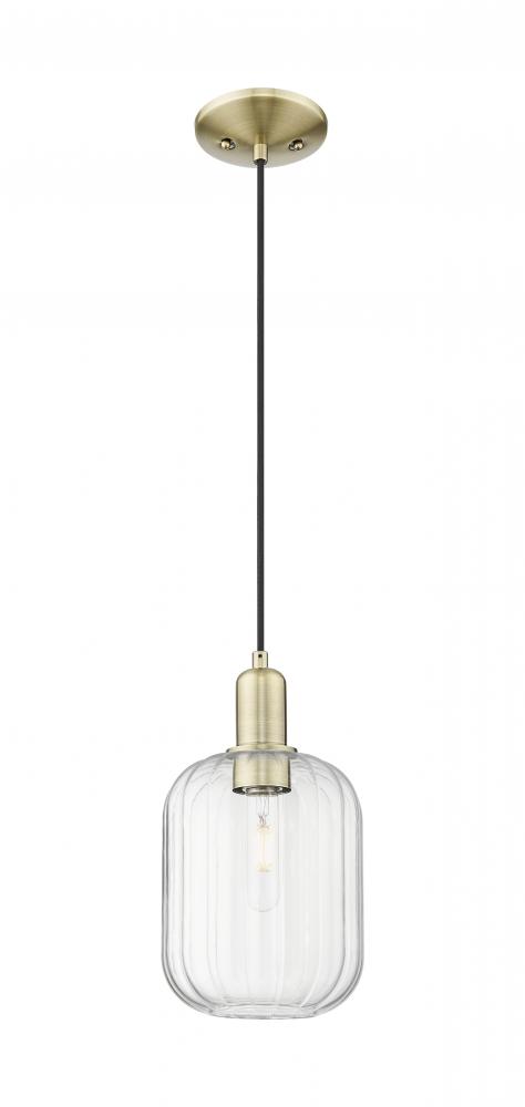 Preston Cylinder - 1 Light - 6 inch - Antique Brass - Cord hung - Mini Pendant