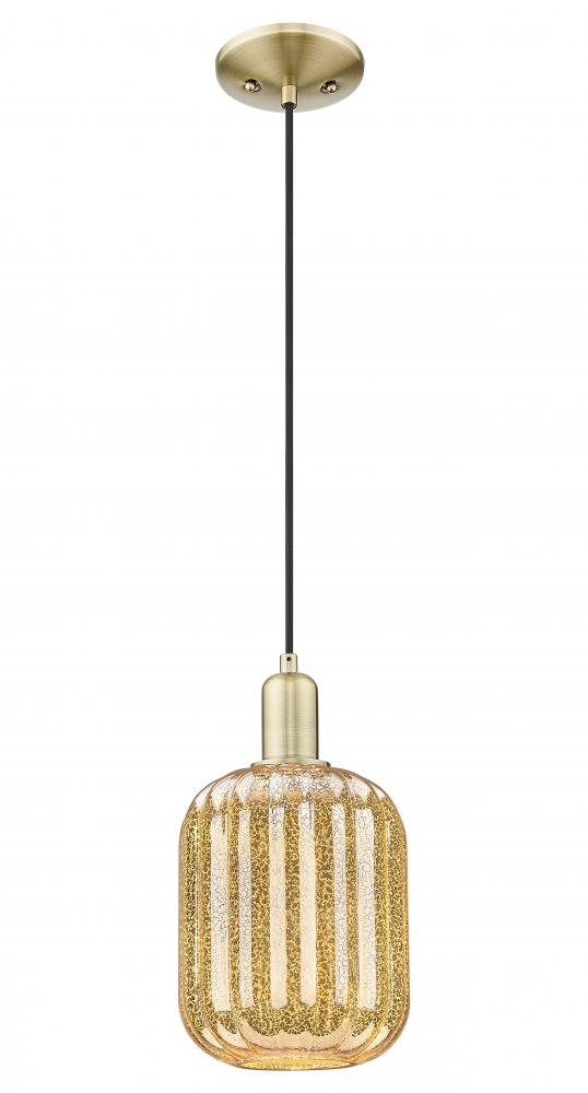 Preston Cylinder - 1 Light - 6 inch - Antique Brass - Cord hung - Mini Pendant