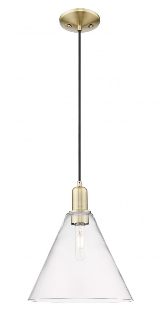 Berkshire Glass - 1 Light - 12 inch - Antique Brass - Cord hung - Mini Pendant