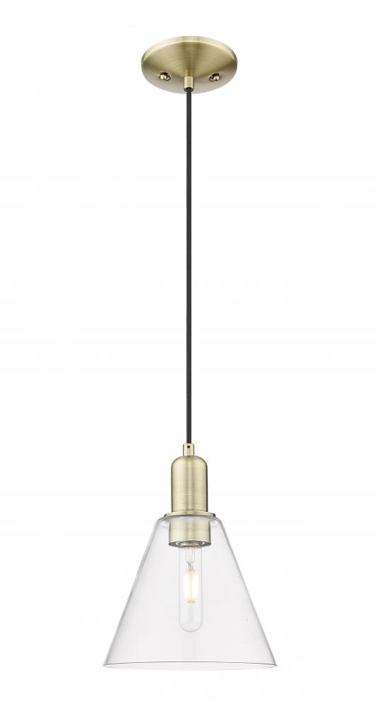 Berkshire Glass - 1 Light - 8 inch - Antique Brass - Cord hung - Mini Pendant