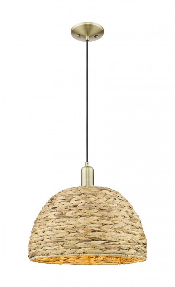 Woven Rattan - 1 Light - 16 inch - Antique Brass - Cord hung - Mini Pendant