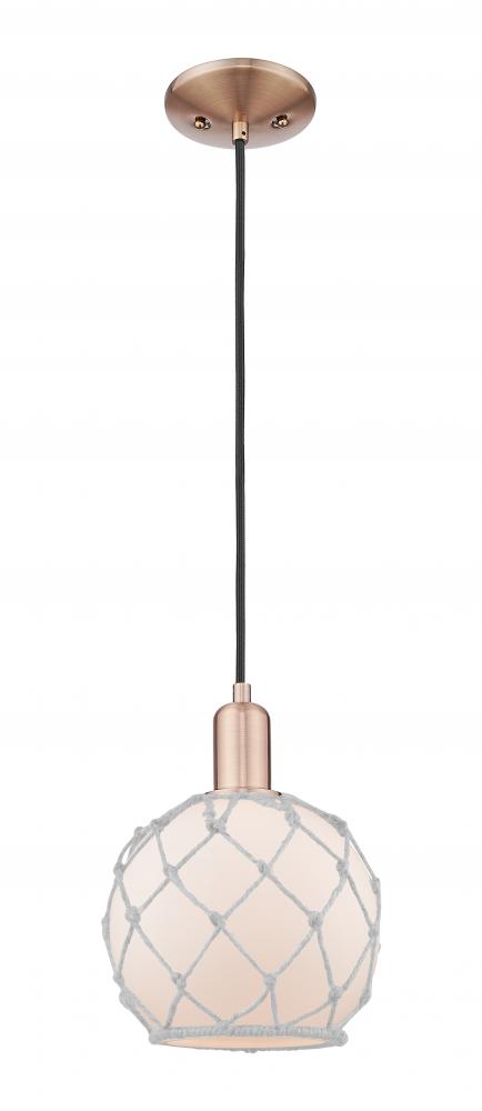 Farmhouse Rope - 1 Light - 8 inch - Antique Copper - Cord hung - Mini Pendant
