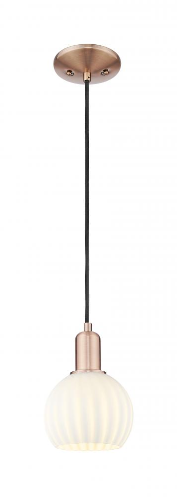 White Venetian - 1 Light - 6 inch - Antique Copper - Cord hung - Mini Pendant