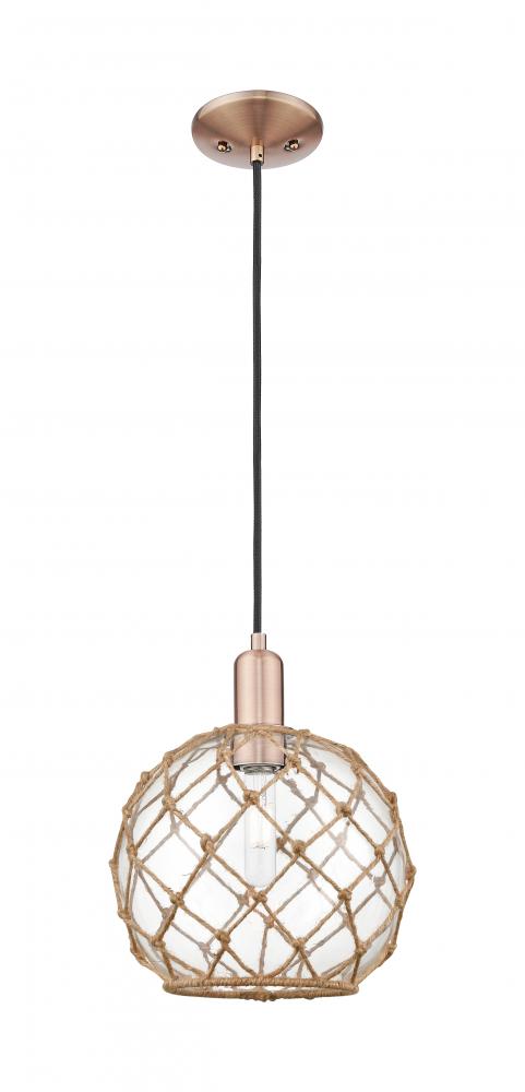 Farmhouse Rope - 1 Light - 10 inch - Antique Copper - Cord hung - Mini Pendant