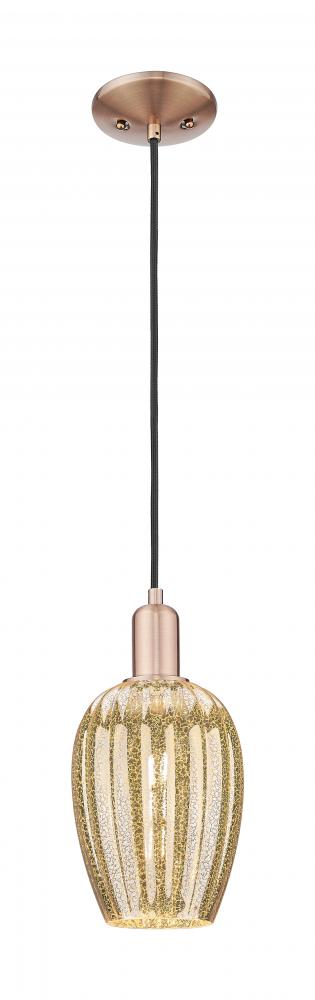 Preston Flute - 1 Light - 6 inch - Antique Copper - Cord hung - Mini Pendant