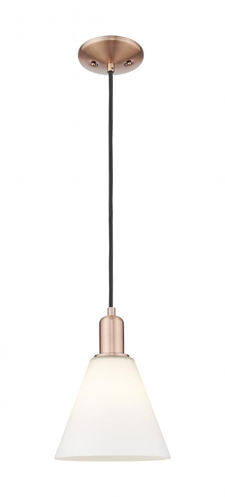Berkshire Glass - 1 Light - 8 inch - Antique Copper - Cord hung - Mini Pendant