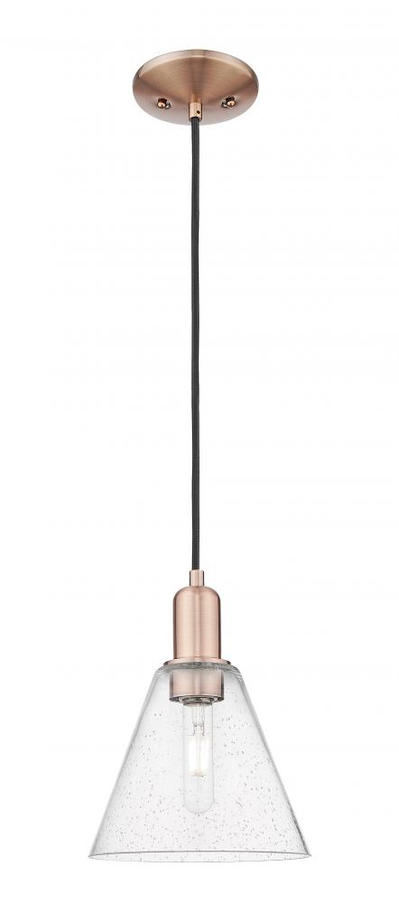 Berkshire Glass - 1 Light - 8 inch - Antique Copper - Cord hung - Mini Pendant