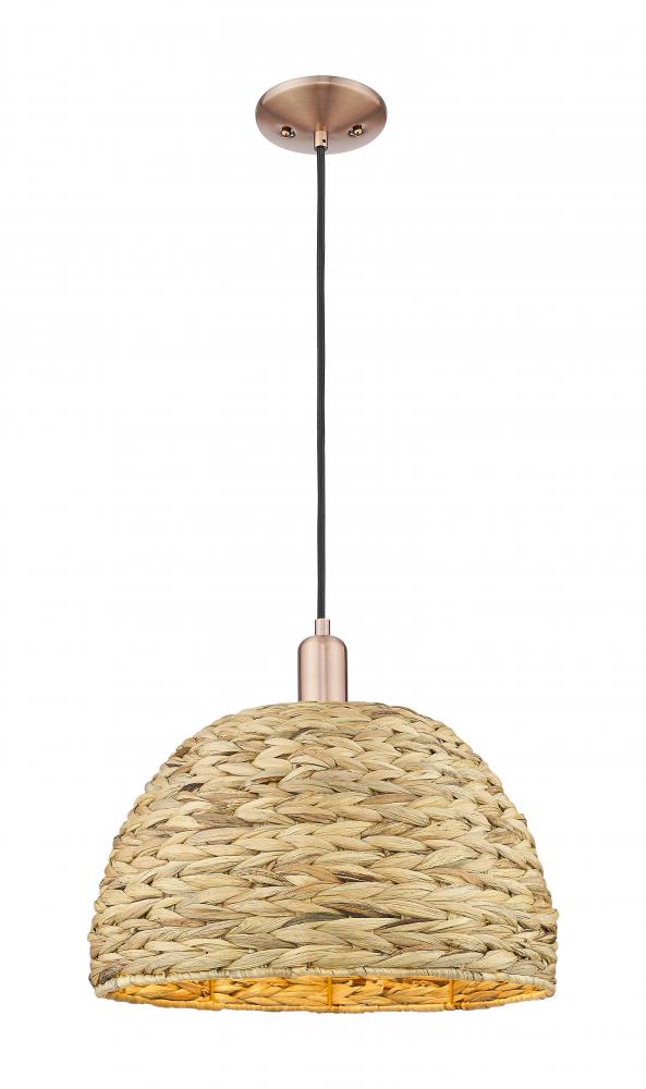 Woven Rattan - 1 Light - 16 inch - Antique Copper - Cord hung - Mini Pendant