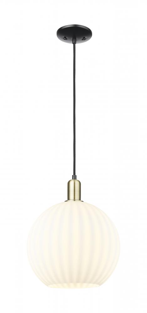 White Venetian - 1 Light - 12 inch - Black Antique Brass - Cord hung - Mini Pendant