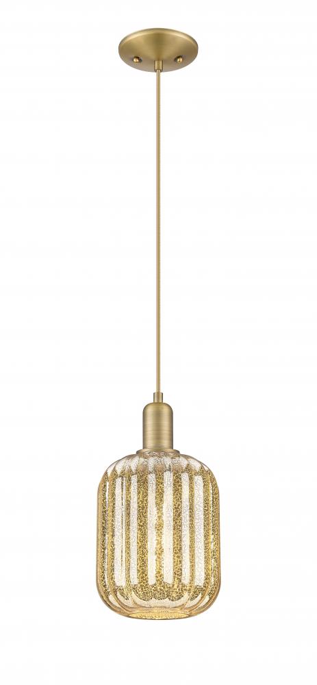 Preston Cylinder - 1 Light - 6 inch - Brushed Brass - Cord hung - Mini Pendant