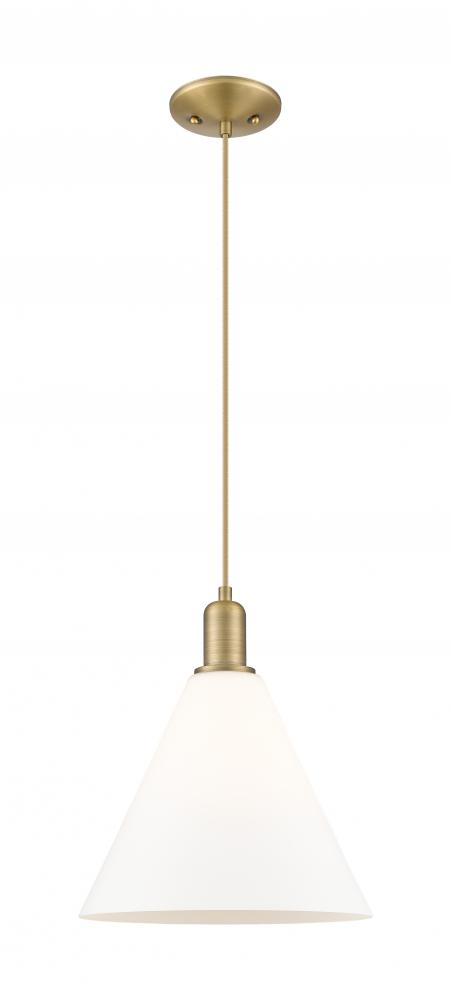 Berkshire Glass - 1 Light - 12 inch - Brushed Brass - Cord hung - Mini Pendant