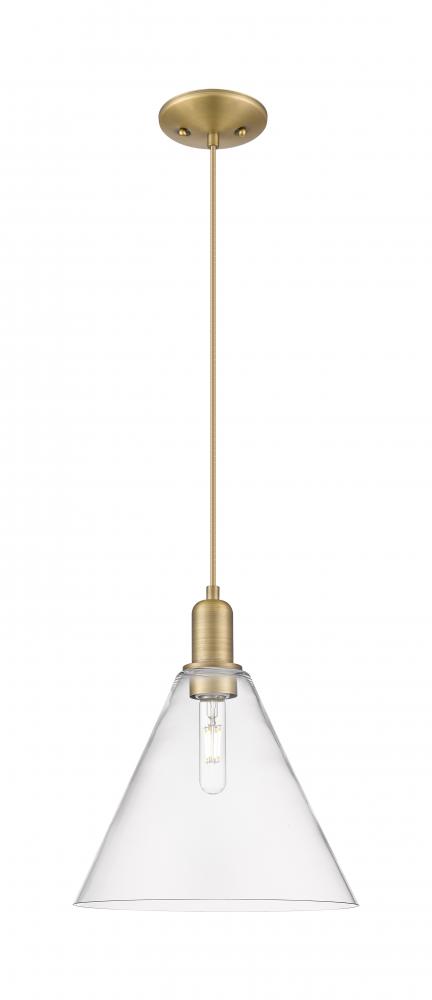 Berkshire Glass - 1 Light - 12 inch - Brushed Brass - Cord hung - Mini Pendant