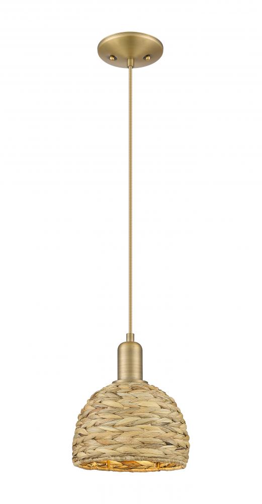 Woven Rattan - 1 Light - 8 inch - Brushed Brass - Mini Pendant