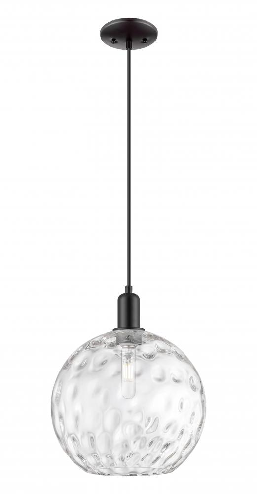 Athens Water Glass - 1 Light - 12 inch - Matte Black - Cord hung - Mini Pendant