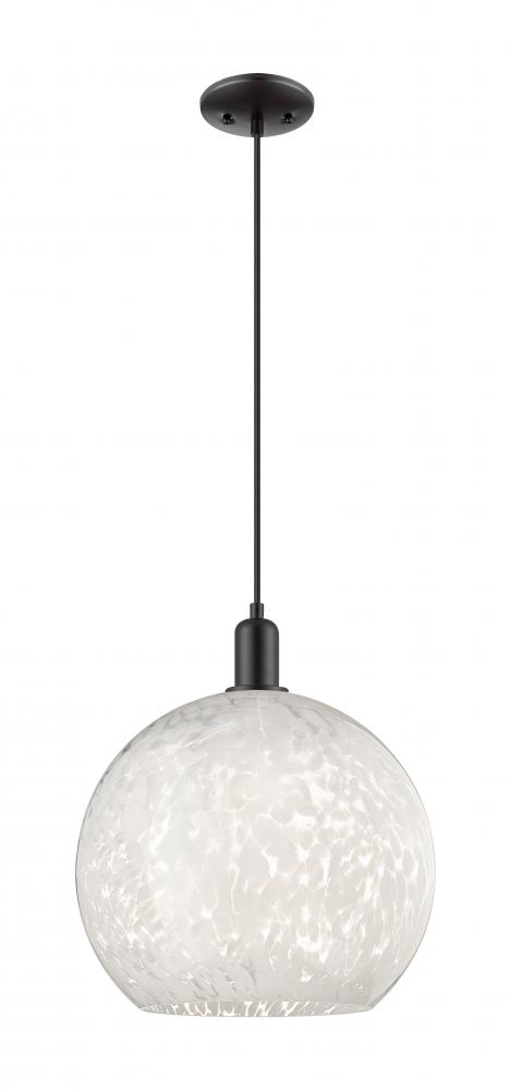 White Mouchette - 1 Light - 14 inch - Matte Black - Cord hung - Mini Pendant
