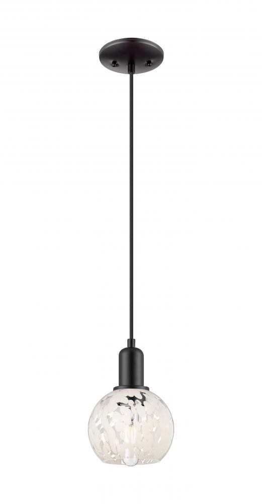 White Mouchette - 1 Light - 6 inch - Matte Black - Cord hung - Mini Pendant