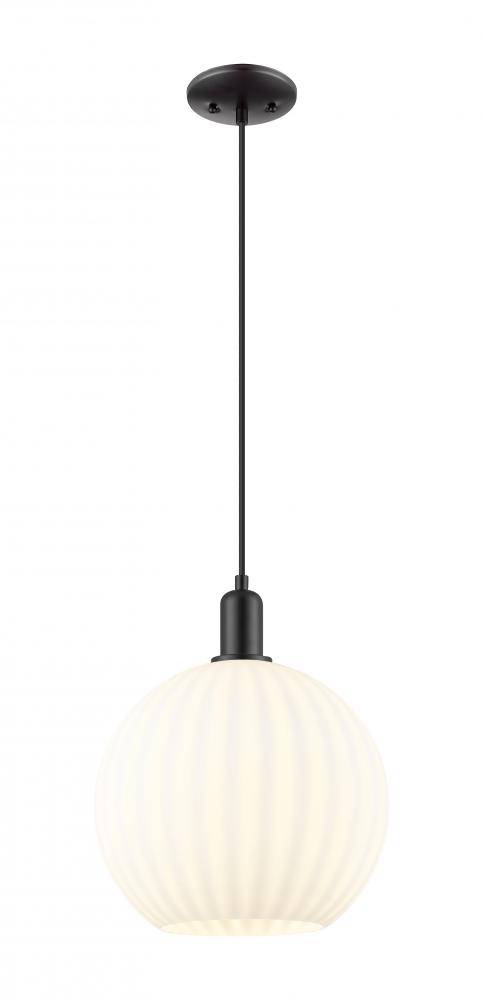 White Venetian - 1 Light - 12 inch - Matte Black - Cord hung - Mini Pendant