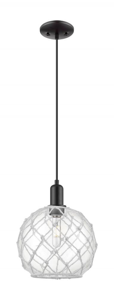 Farmhouse Rope - 1 Light - 10 inch - Matte Black - Cord hung - Mini Pendant