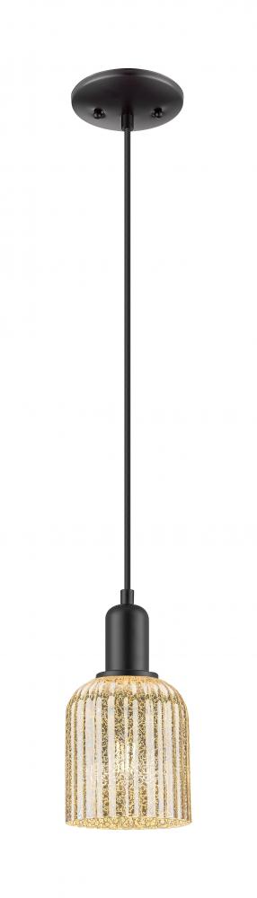 Bridal Veil - 1 Light - 6 inch - Matte Black - Cord hung - Mini Pendant