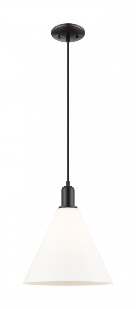 Berkshire Glass - 1 Light - 12 inch - Matte Black - Cord hung - Mini Pendant