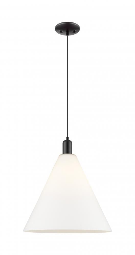 Berkshire Glass - 1 Light - 16 inch - Matte Black - Cord hung - Mini Pendant