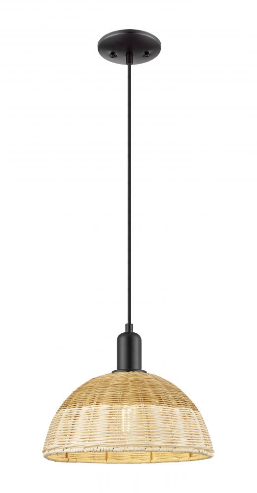 Natural Ballston Dome - 1 Light - 6 inch - Matte Black - Cord hung - Mini Pendant