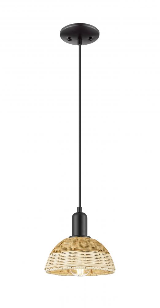 Natural Ballston Dome - 1 Light - 6 inch - Matte Black - Cord hung - Mini Pendant