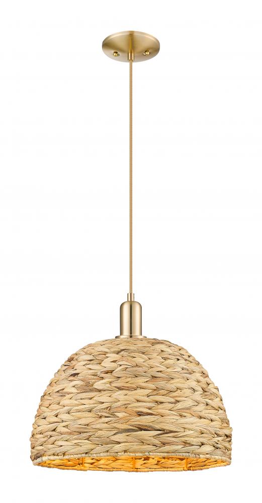 Woven Rattan - 1 Light - 16 inch - Champagne Bronze - Cord hung - Mini Pendant