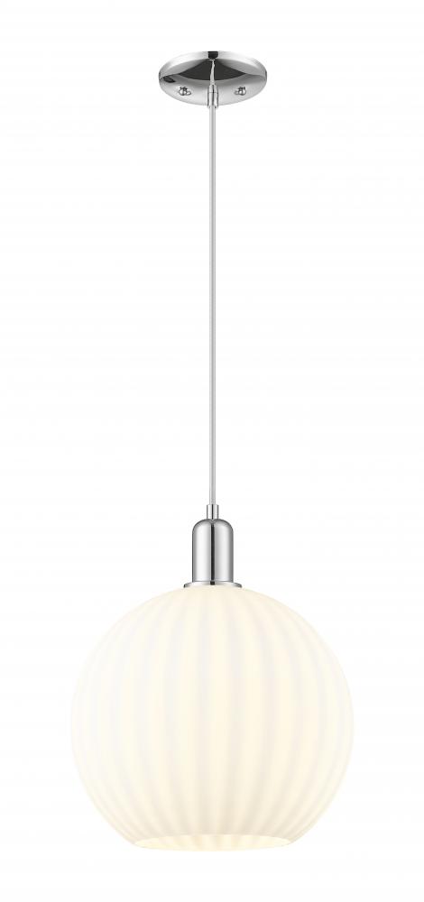 White Venetian - 1 Light - 12 inch - Polished Chrome - Cord hung - Mini Pendant