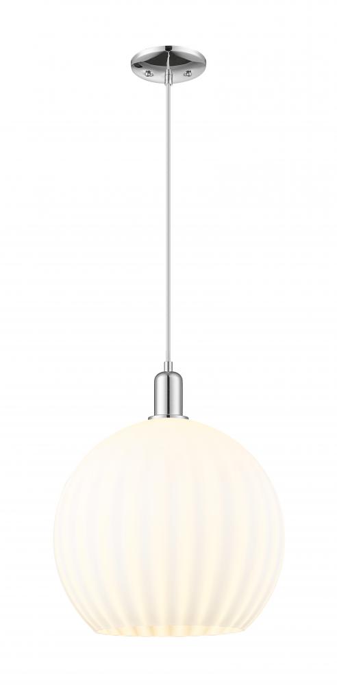 White Venetian - 1 Light - 14 inch - Polished Chrome - Cord hung - Mini Pendant