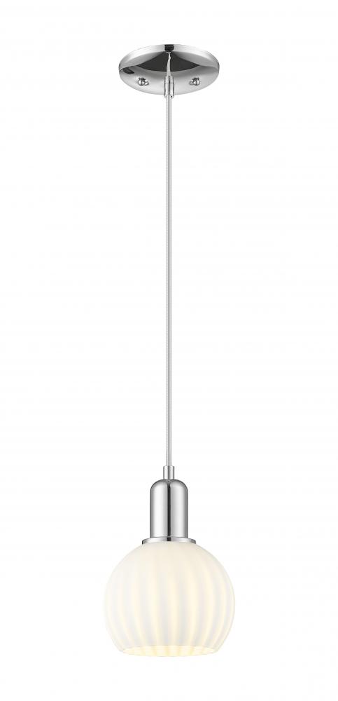 White Venetian - 1 Light - 6 inch - Polished Chrome - Cord hung - Mini Pendant