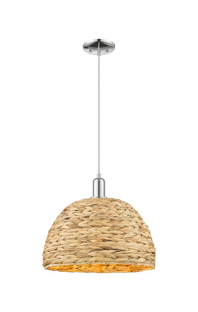 Woven Rattan - 1 Light - 16 inch - Polished Chrome - Cord hung - Mini Pendant