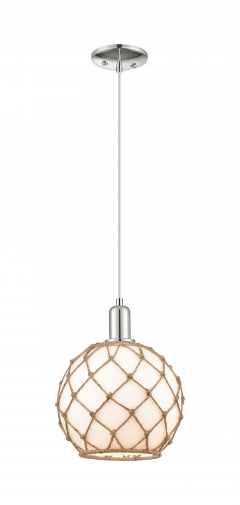 Farmhouse Rope - 1 Light - 10 inch - Polished Nickel - Cord hung - Mini Pendant