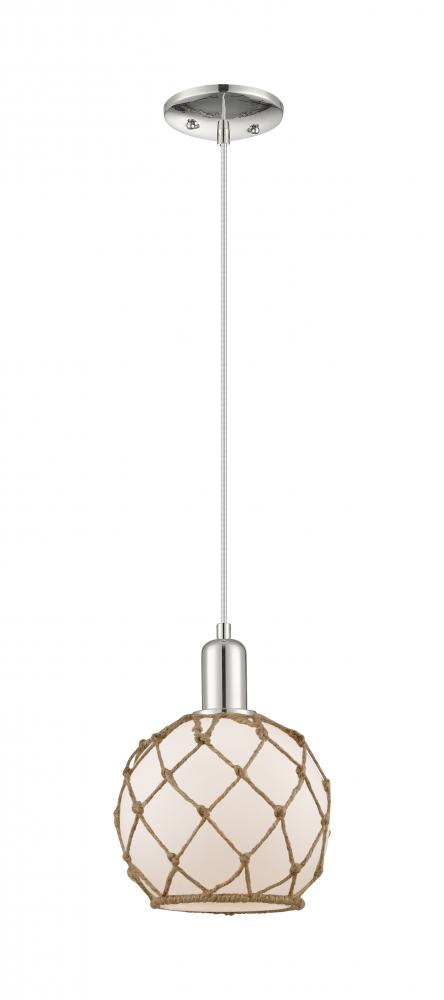 Farmhouse Rope - 1 Light - 8 inch - Polished Nickel - Cord hung - Mini Pendant