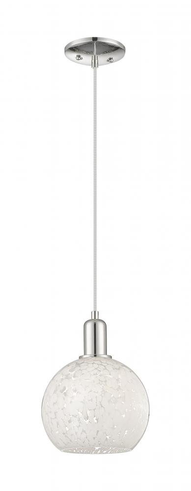 White Mouchette - 1 Light - 8 inch - Polished Nickel - Cord hung - Mini Pendant