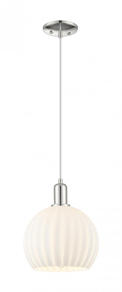 White Venetian - 1 Light - 10 inch - Polished Nickel - Cord hung - Mini Pendant