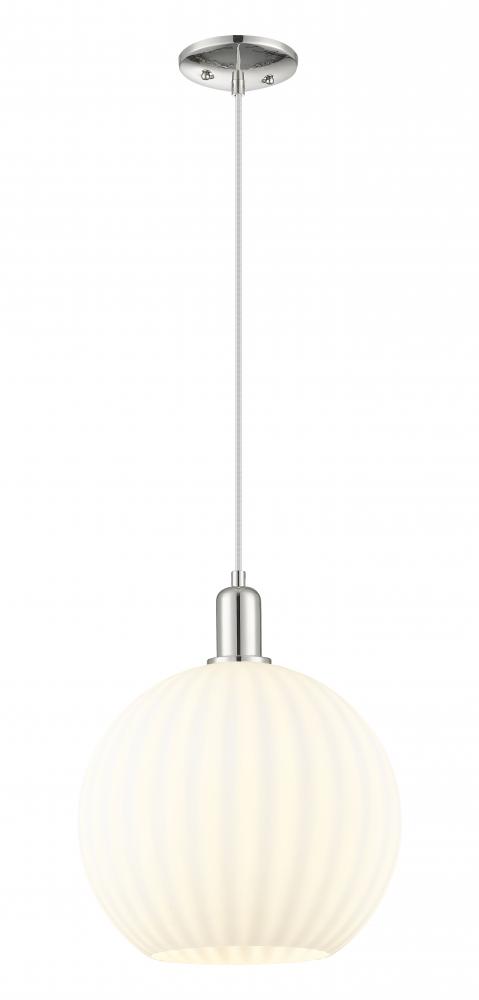 White Venetian - 1 Light - 12 inch - Polished Nickel - Cord hung - Mini Pendant