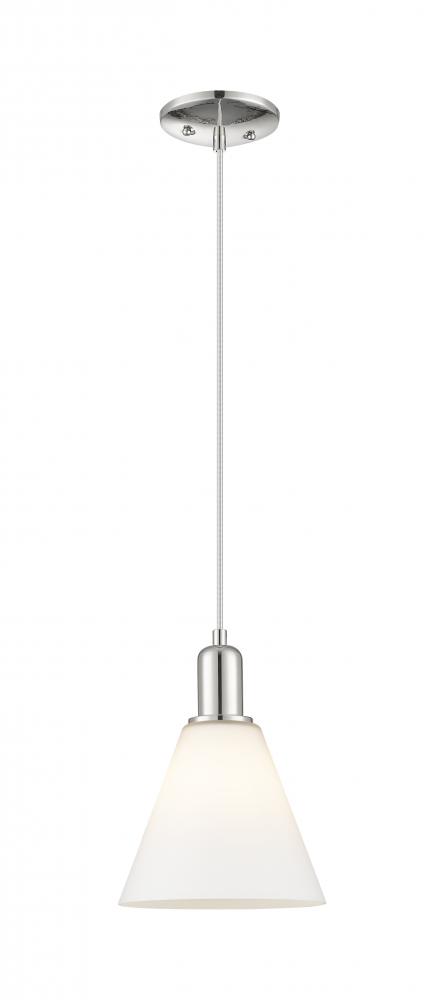 Berkshire Glass - 1 Light - 8 inch - Polished Nickel - Cord hung - Mini Pendant